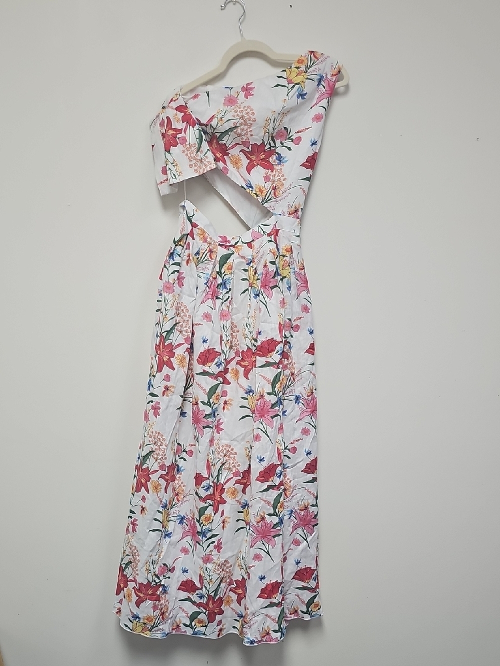 White Floral One-Shoulder Cutout Maxi Dress